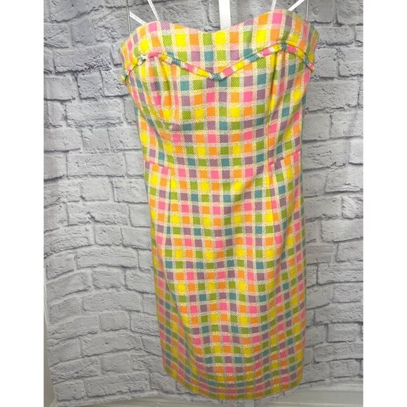 Lilly Pulitzer Boucle Fringe Bibi Strapless Check Plaid Dress Size 4 - Picture 1 of 11